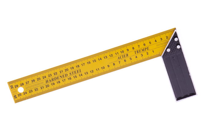 detail Úhelník ocel žlutý 30 cm