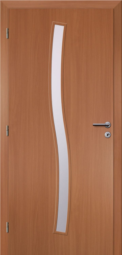 detail Dveře fólie SMART 1 buk 80 L oblá hrana boční sklo satinato