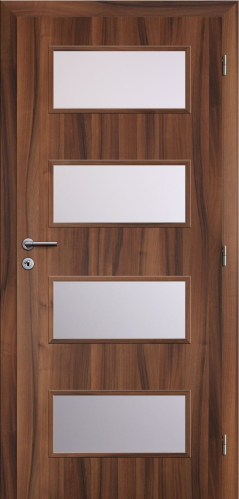 detail Dveře fólie SMART 17 ořech 60 P oblá hrana boční sklo satinato