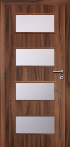 detail Dveře fólie SMART 17 ořech 80 L oblá hrana boční sklo satinato