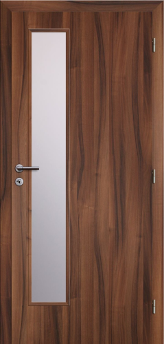 detail Dveře fólie SMART 22 ořech 70 P oblá hrana boční sklo satinato