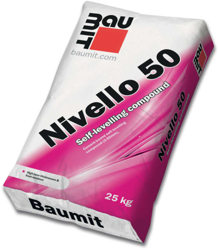 detail Hmota samonivelační Baumit Nivello 50 25 kg