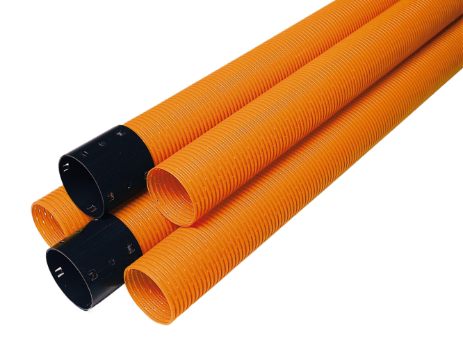 detail Trubka drenážní děrovaná Opti drän DN 125 se spojkou oranžová PVC-U 2,5 m