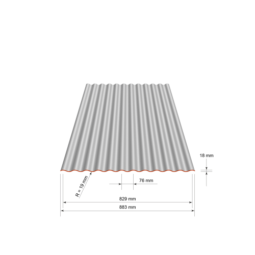detail Plech vlnitý Smart CS S18 883×3000×0,4 mm Zn 275 RAL 3009 terakota