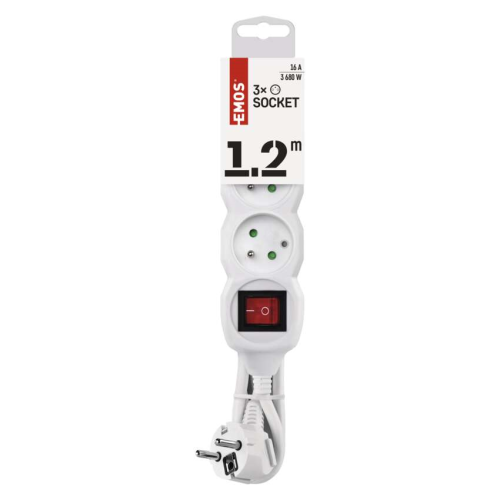 detail Kabel prodlužovací EMOS 1,2 m / 3 zásuvky s vypínačem / bílý