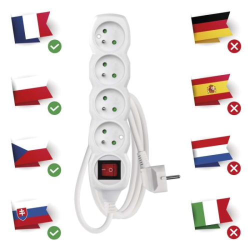 detail Kabel prodlužovací EMOS 2 m / 4 zásuvky s vypínačem / bílý