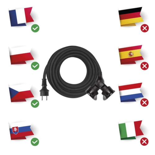 detail Kabel prodlužovací EMOS 15 m / 2 zásuvky / 1,5 mm2 / IP44 / guma
