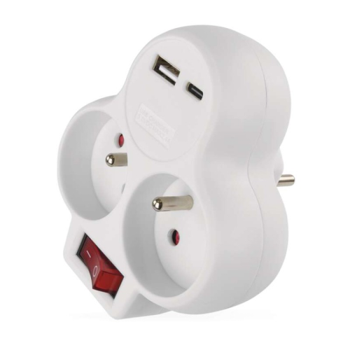 detail Zásuvka rozbočovací s vypínačem EMOS / 2 zásuvky / 1x USB-A / 1x USB-C / bílá