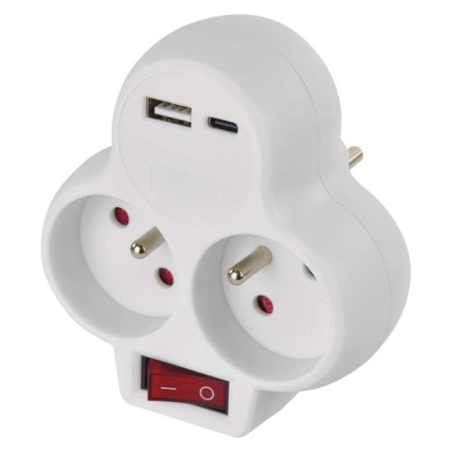 detail Zásuvka rozbočovací s vypínačem EMOS / 2 zásuvky / 1x USB-A / 1x USB-C / bílá