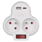 náhled Zásuvka rozbočovací s vypínačem EMOS / 2 zásuvky / 1x USB-A / 1x USB-C / bílá